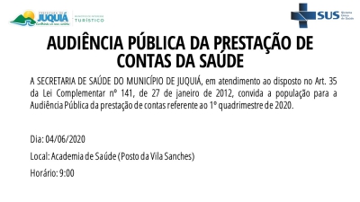 Audiência Pública de Prestação de Contas da Saúde - 1ª Quadrimestre de 2020